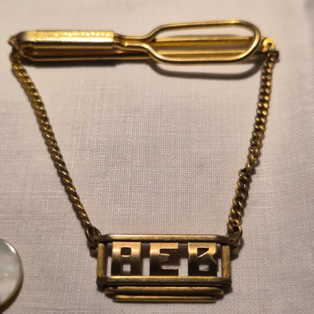 Vintage Swank Monogram Tie Chain & Milligan Collar Studs‎ Gold Tone Lot